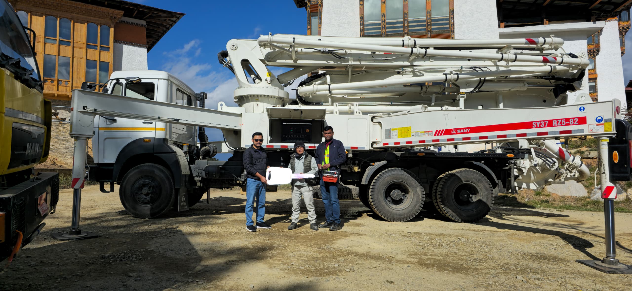 SANY boom pump marked SY37 RZ5-82 at the handover